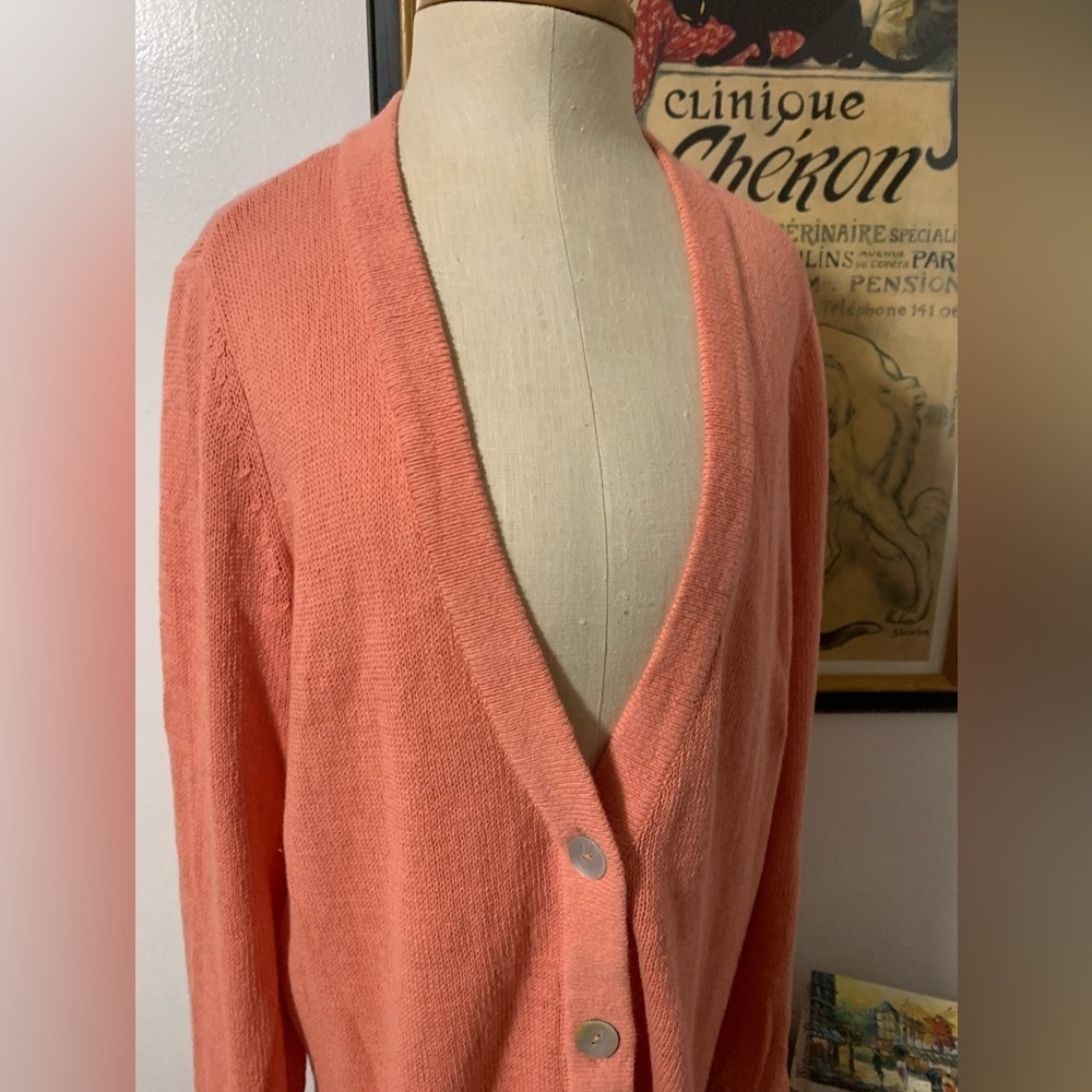 Chicos Linen/Cotton Button-Up Cardigan Sweater size L in Sienna Rose - Picture 7 of 16